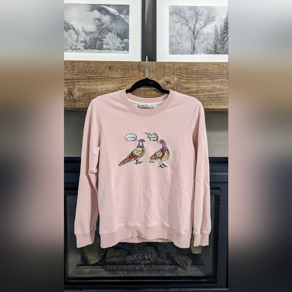 Acne Studios Womens Forba Embroidered Pigeon Sweatshirt Size Small Pink RARE - Picture 2 of 5